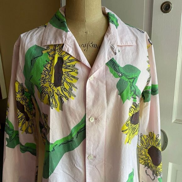 JULIEN DAVID | pink sunflower button up designer top L - Picture 3 of 13